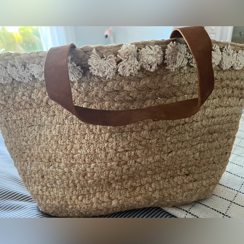 Porto Pom Pom Jute Tote Ivory- brand new!